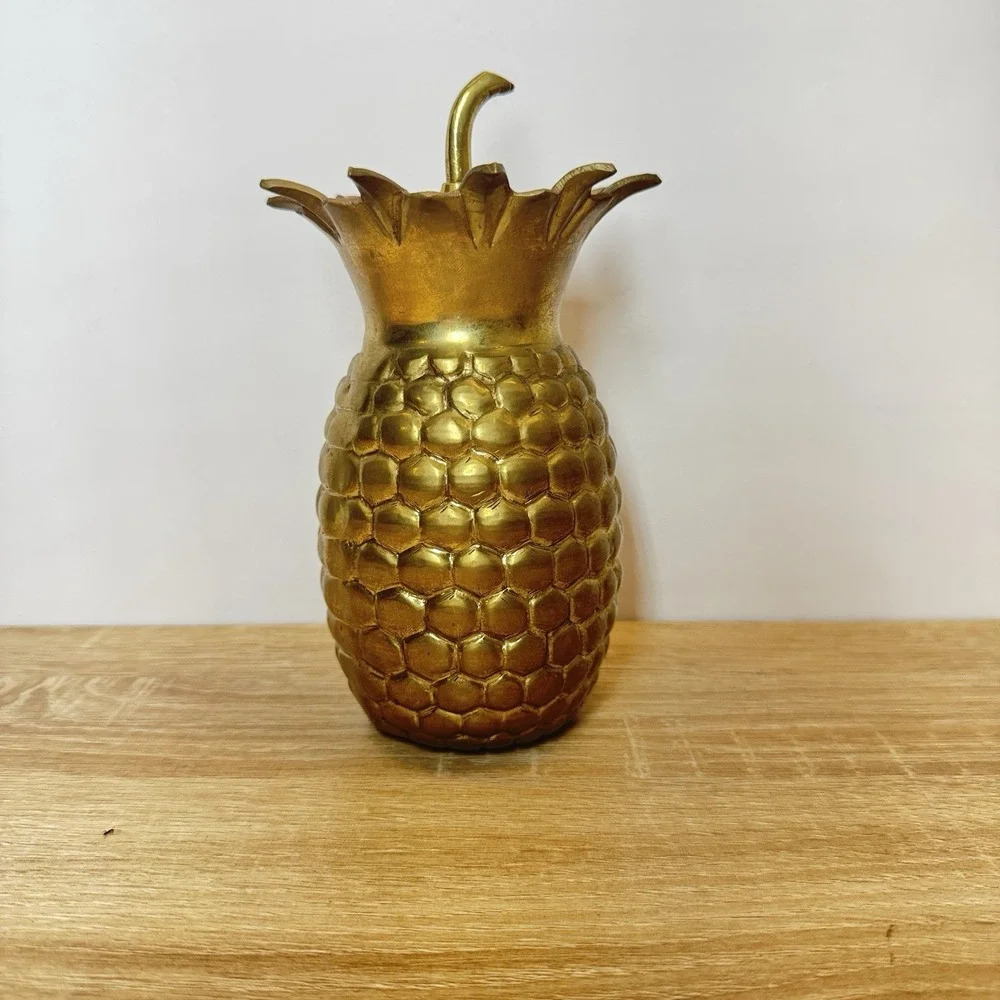 Vintage Solid Brass Pineapple Lidded Trinket Jar Hollywood Regency Decor